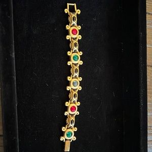 Vintage Trifari gold tone and mixed gems bracelet
